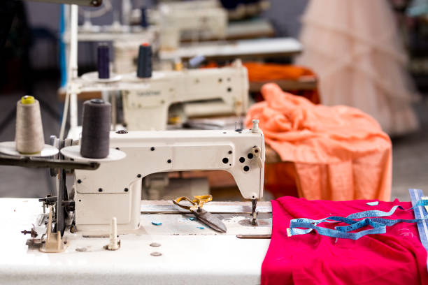 sewing machines and tailoring tools at textile factory